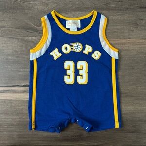 Vintage 90s Baby Beluga Infant Tank Top Basketball Romper Blue Yellow Size 6/9m